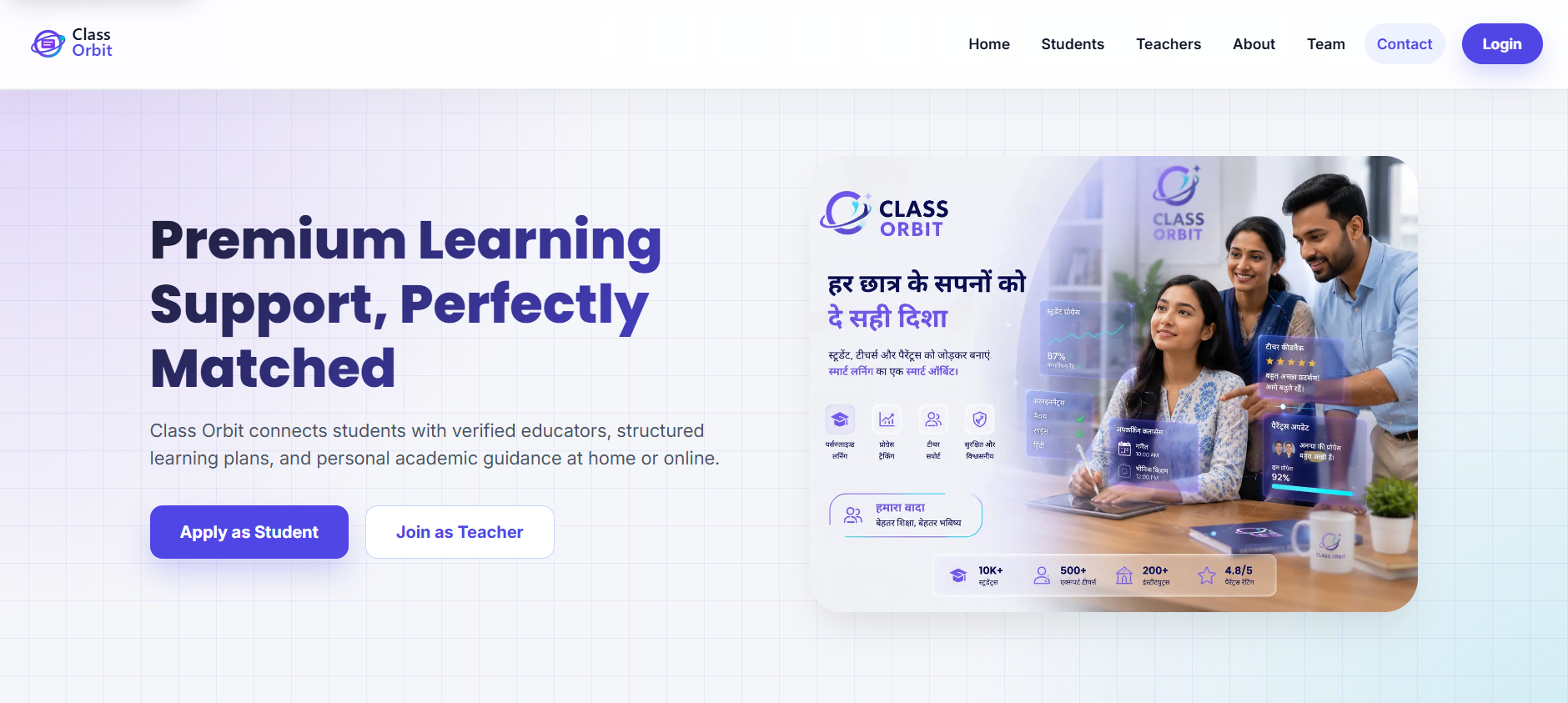 Screenshot of the Class Orbit education platform dashboard and project overview