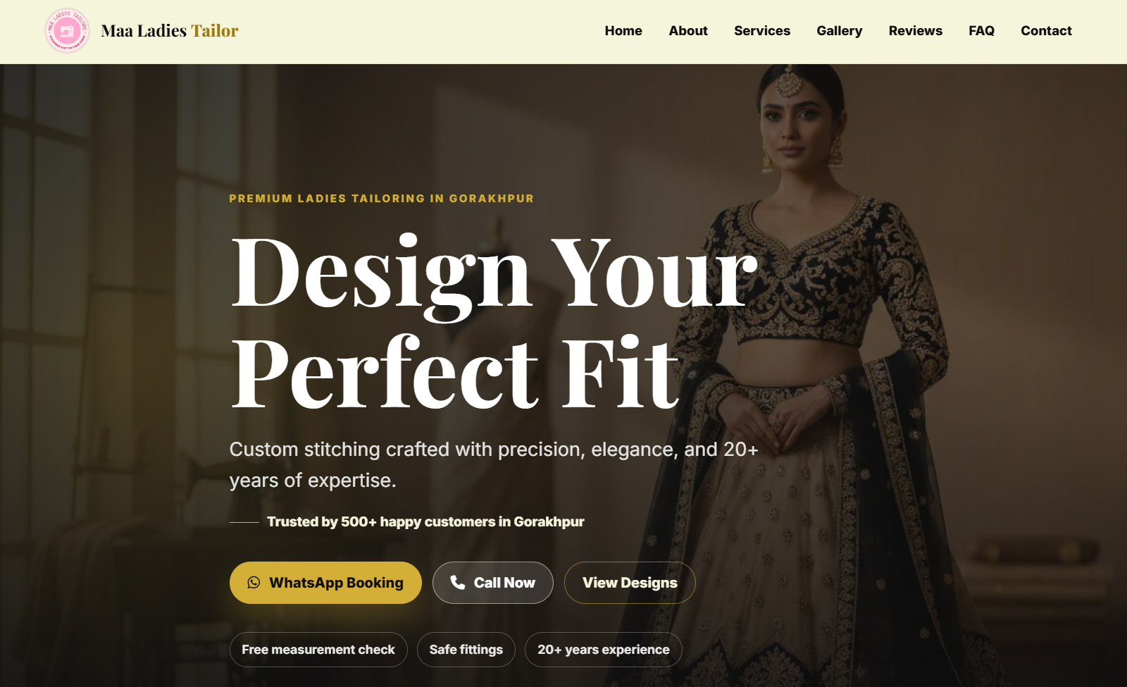 Screenshot of the Maa Ladies Tailor website showing the responsive storefront